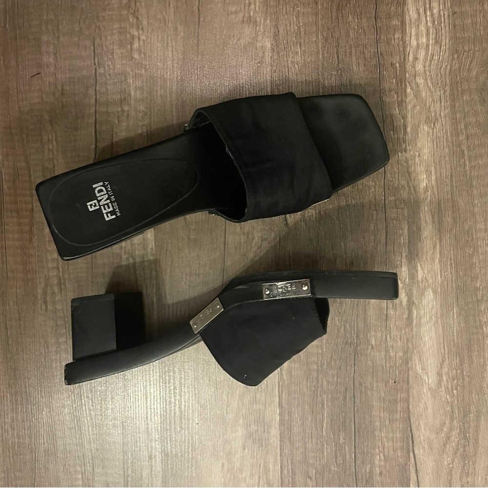 Fendi 🖤Wooden Block Heel Chunky Y2K Dream Monogram Mule Sandal Black